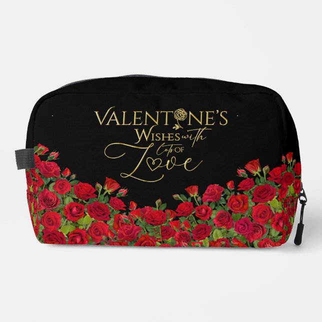 Minimalist Valentine’s Gold Calligraphy Roses  Dopp Kit (Front)