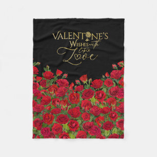 Minimalist Valentine’s Gold Calligraphy Roses Fleece Blanket