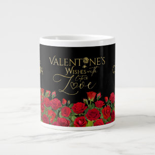 Minimalist Valentine’s Gold Calligraphy Roses Large Coffee Mug