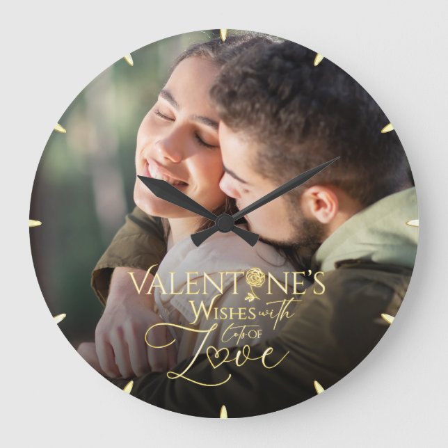 Minimalist Valentine’s Modern Photo Calligraphy Large Clock (Front)