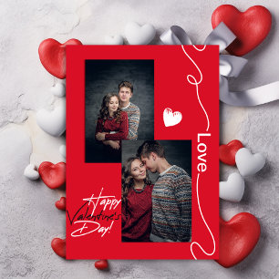 Minimalist Valentines Day Couple 2 Photo Red Holiday Card