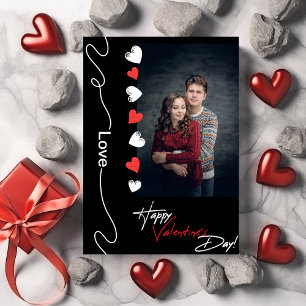 Minimalist Valentines Day Couple Photo Red & Black Holiday Card