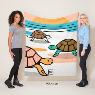 Minimalist vector turtles on beach monogram fleece blanket