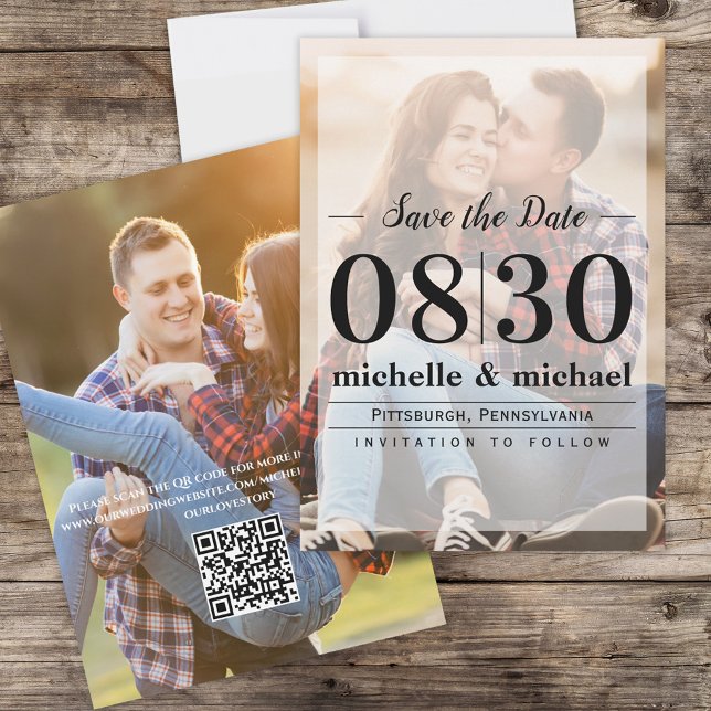Minimalist Vellum Simple Photo  | QR Code Website Save The Date (Creator Uploaded)