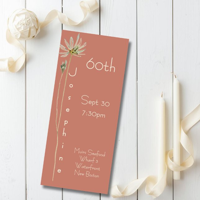 Minimalist Vertical Floral Muted Terracotta 60th  Invitation (Creator Uploaded)