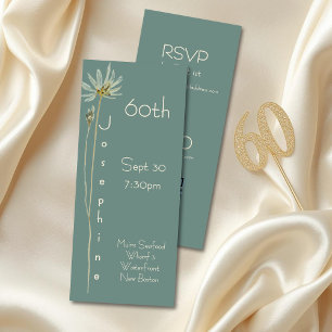 Minimalist Vertical Floral Sage 60th Birthday Invitation