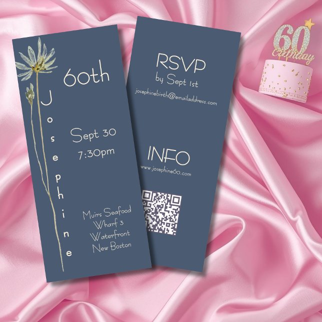Minimalist Vertical Floral Slate 60th Birthday  Invitation (Creator Uploaded)