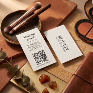 Minimalist Vertical QR Code Earth Tone Beauty Business Card