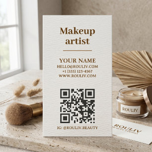 Minimalist Vertical QR Code Earth Tone Beauty Business Card