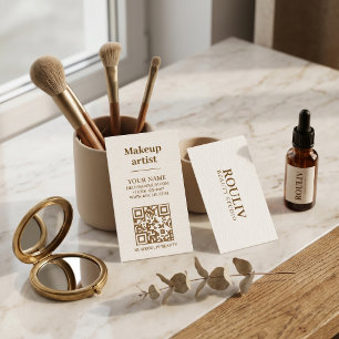 Minimalist Vertical QR Code Earth Tone Brown Business Card
