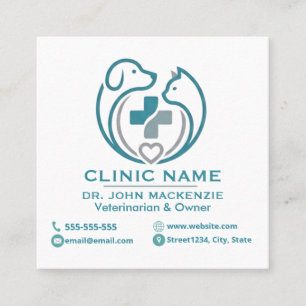 Minimalist Veterinary Clinic Customisable Square Business Card