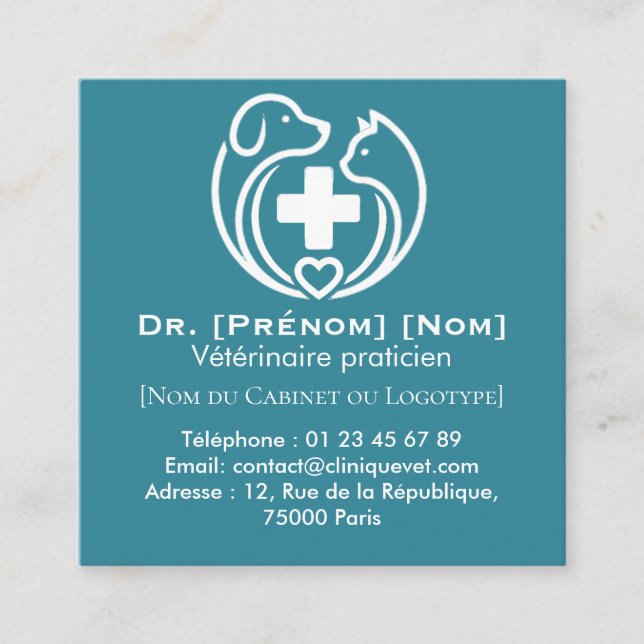 Minimalist Veterinary Professional Logo Square Business Card (Front)