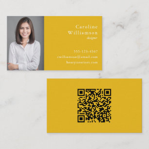 Minimalist Vibrant Yellow Professional Photo QR Business Card