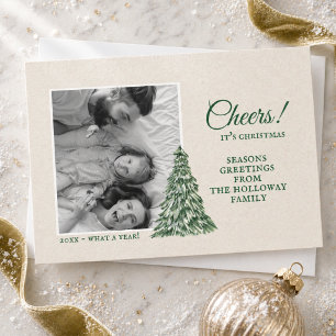 Minimalist Vintage Christmas Tree Family Photo Holiday Card