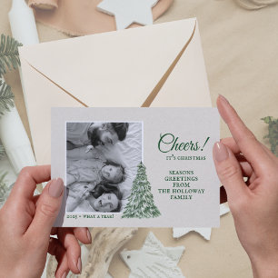 Minimalist Vintage Christmas Tree Family Photo Holiday Card