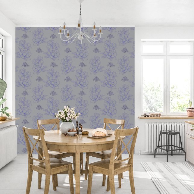 Minimalist Vintage Flower Pattern Grey Wallpaper (Creator Uploaded)