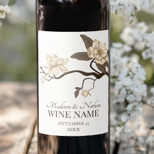 Minimalist Vintage Magnolia Wedding Cream  Wine Label