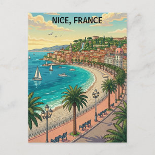 Minimalist Vintage Nice France Coastline Postcard