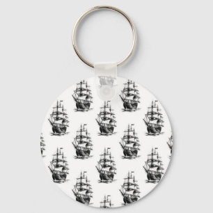 Minimalist Vintage Sailing Ship Pattern Design Key Ring