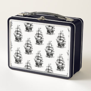 Minimalist Vintage Sailing Ship Pattern Design Metal Lunch Box