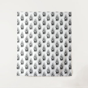 Minimalist Vintage Sailing Ship Pattern Design Tapestry
