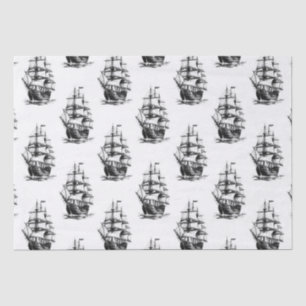 Minimalist Vintage Sailing Ship Pattern Design Tissue Paper