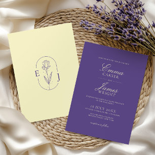Minimalist Violet and Yellow Modern Wedding Invitation