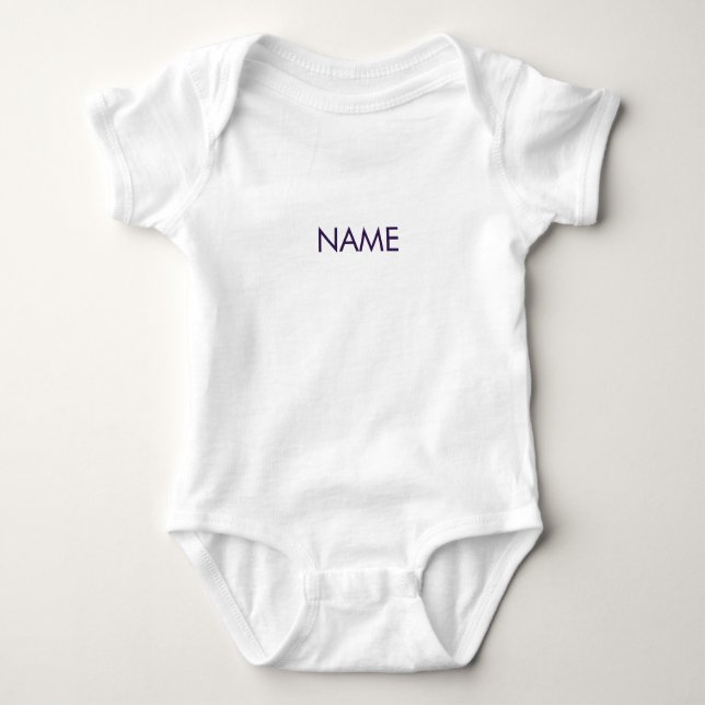 Minimalist violet custom name text monogram baby bodysuit (Front)