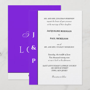 Minimalist Violet White Monogram Invitation
