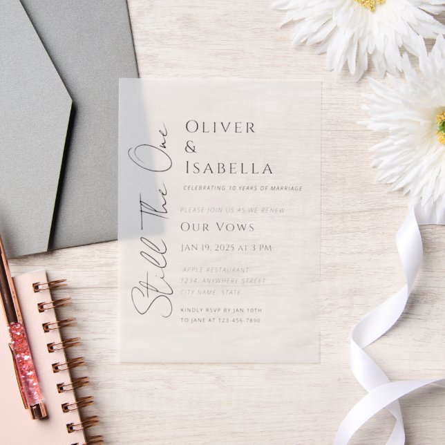 Minimalist vow renewal 10th wedding anniversary vellum invitations (Wedding)