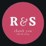 Minimalist Warm Magenta Wedding Initials Monogram Classic Round Sticker<br><div class="desc">Minimalist Warm Magenta Initials Monogram Sticker with modern calligraphy for Wedding. Design features a modern style script text layout. To make advanced changes,  please select "Click to customise further" option under Personalise this template.</div>