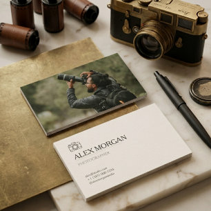 Minimalist Warm Sand Camera Logo Photographer  Business Card
