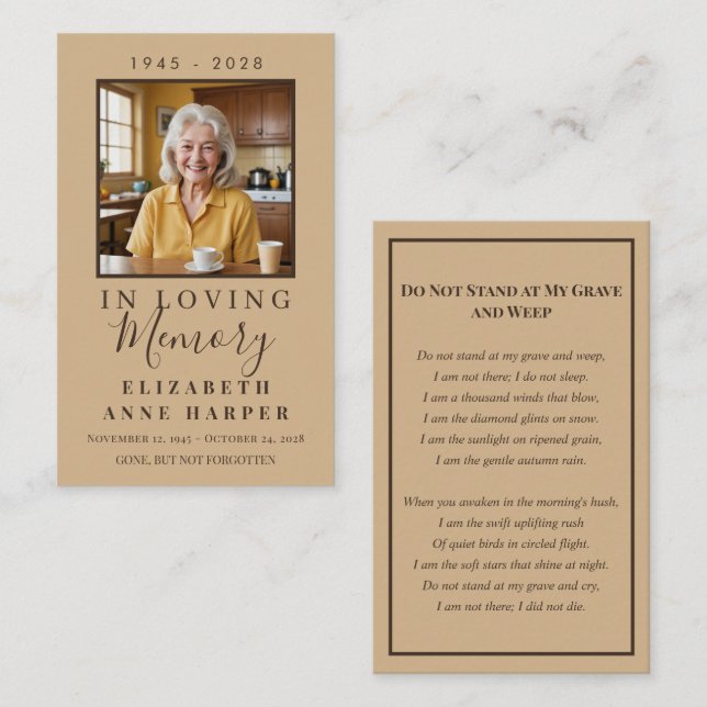 Minimalist Warm Sand Photo Funeral Card (Front/Back)