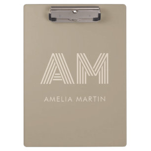 Minimalist Warm Taupe Aesthetic Monogram Clipboard