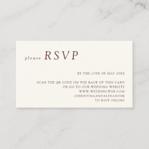 Minimalist Warm White Burgundy QR Code RSVP Enclosure Card