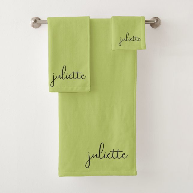 Minimalist Wasabi Green Personalised Bath Towel Set (Insitu)