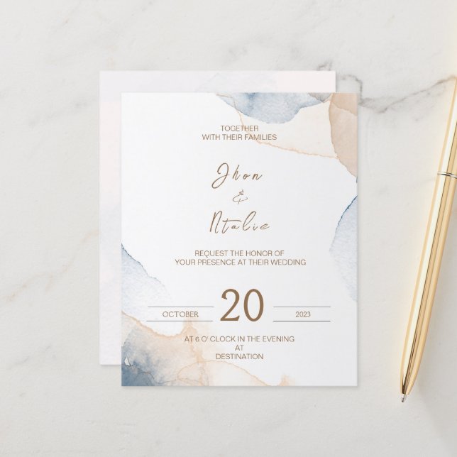 Minimalist Water Colour Invitations ( customisable (Front/Back In Situ)