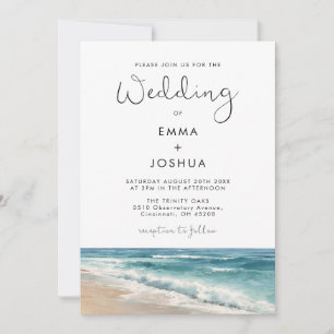 Minimalist Watercolor Beach Destination Wedding Invitation