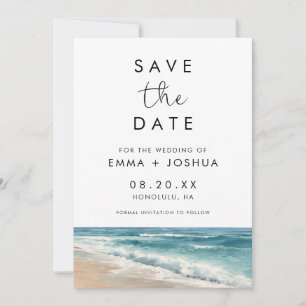 Minimalist Watercolor Beach Destination Wedding Save The Date