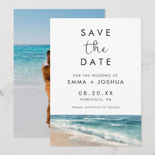 Minimalist Watercolor Beach Summer Wedding Photo Save The Date