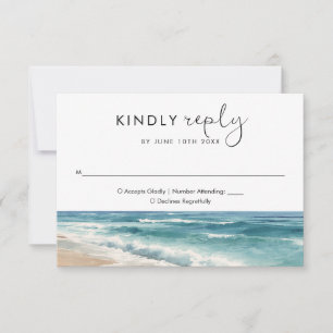 Minimalist Watercolor Beach Wedding RSVP Card