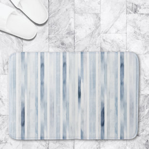 Minimalist Watercolor Blue Stripe Pattern Bath Mat