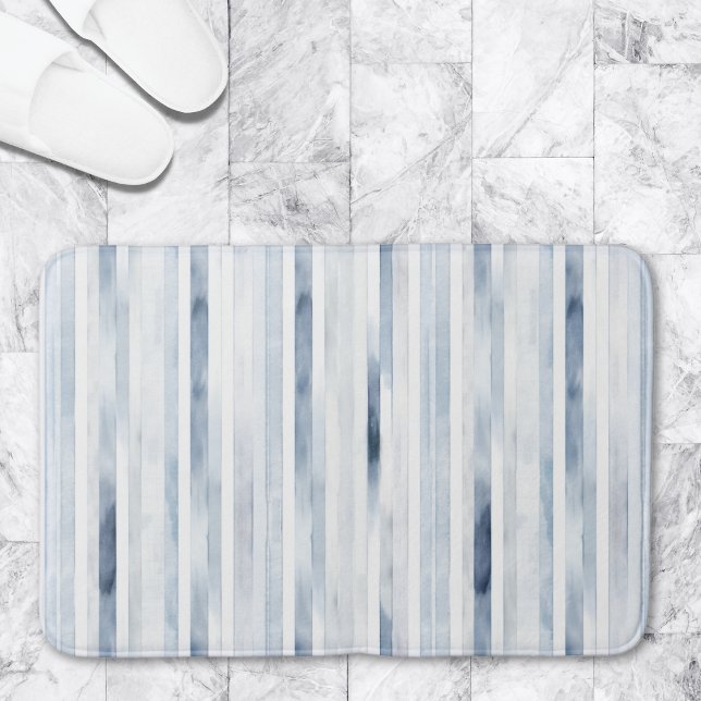 Minimalist Watercolor Blue Stripe Pattern Bath Mat (Creator Uploaded)