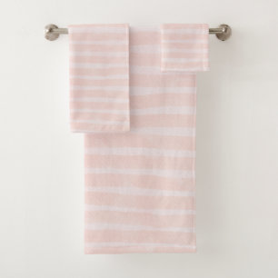 Minimalist Watercolor Blush Pink Textured Stripe Bath Towel Set