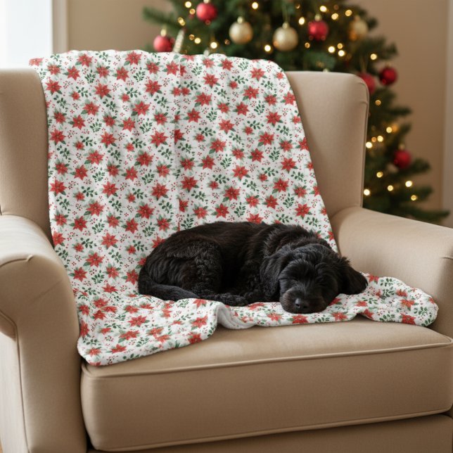 Minimalist Watercolor Botanical Poinsettia Fleece Blanket (Creator Uploaded)