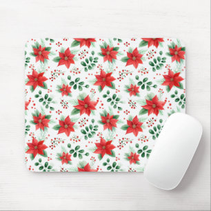 Minimalist Watercolor Botanical Poinsettia Mouse Pad