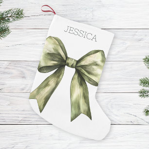 Minimalist Watercolor Bow Green White Christmas Small Christmas Stocking