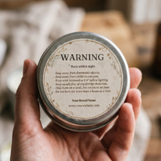 Minimalist Watercolor Candle Safety Warning Bottom Classic Round Sticker