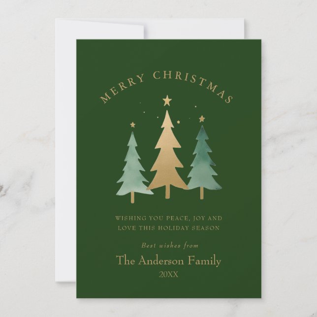 Minimalist Watercolor Christmas Green Holiday card (Front)