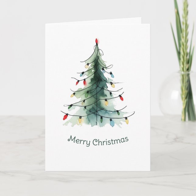 Minimalist Watercolor Christmas Tree Card (Front)